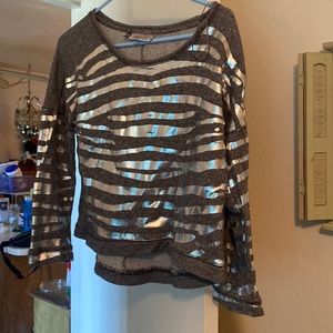 Jennifer Lopez gray crop lightweight sweatshirt silver front and sleeves